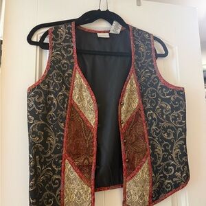 Vintage vtg White Stag Red and Black Brocade Vest